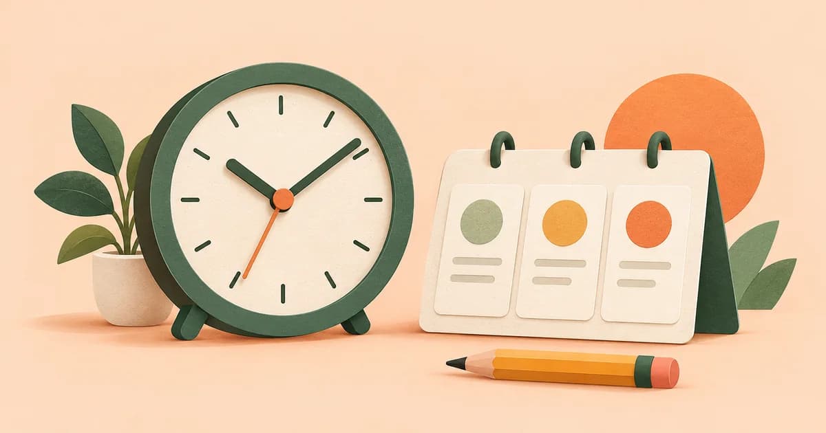 A desk clock and calendar blocks for planning focused work